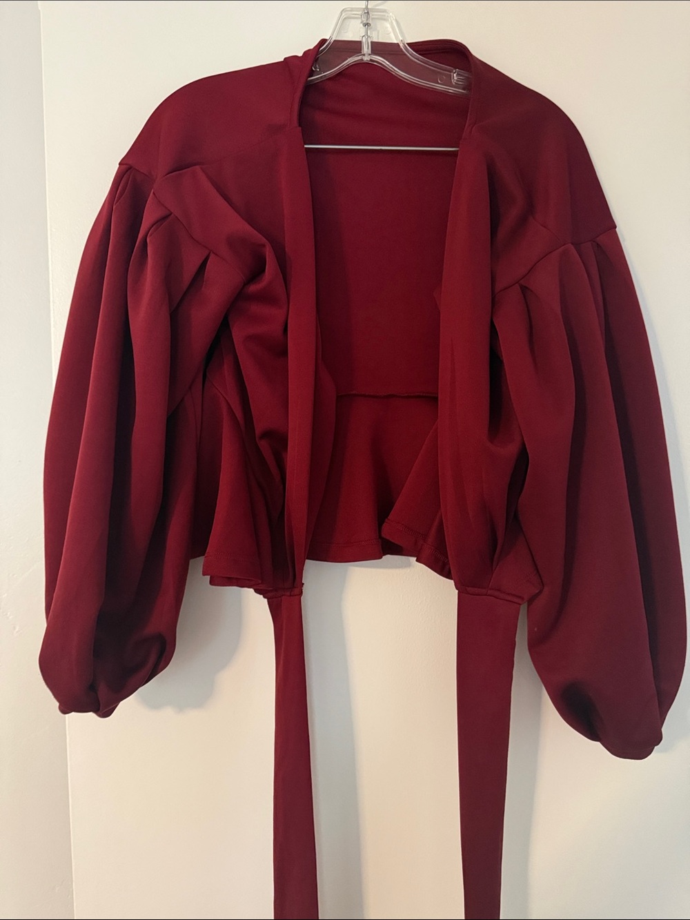 H&M Deep Wine Balloon-Sleeve Open Front Top with Ties